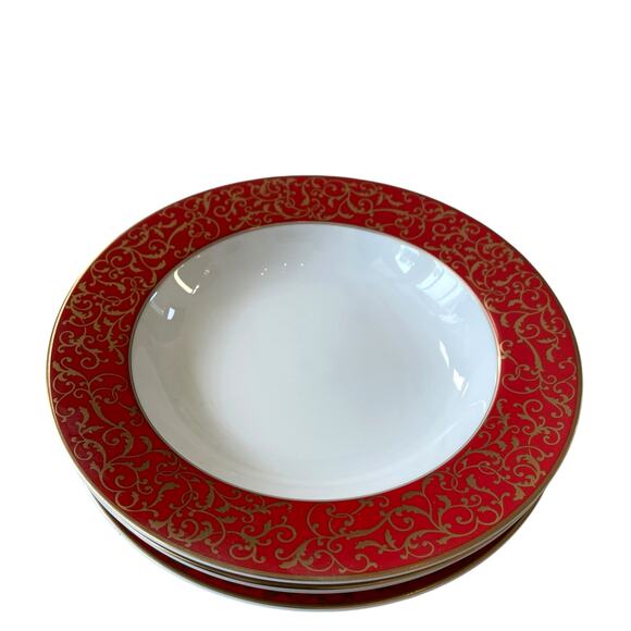 Mikasa Parchment Red Soup Salad Bowls 8.5in Set of 4 Fine Porcelain NEW - Picture 5 of 13